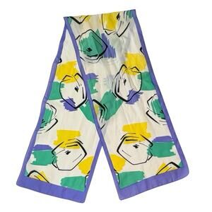 Vintage White Purple Wrap‎ Scarf Rectangle Geometric Colorful 53" X 10"